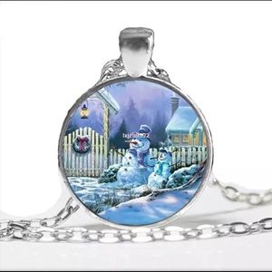 Christmas Snowman Holiday Necklace Glass Gift Xmas